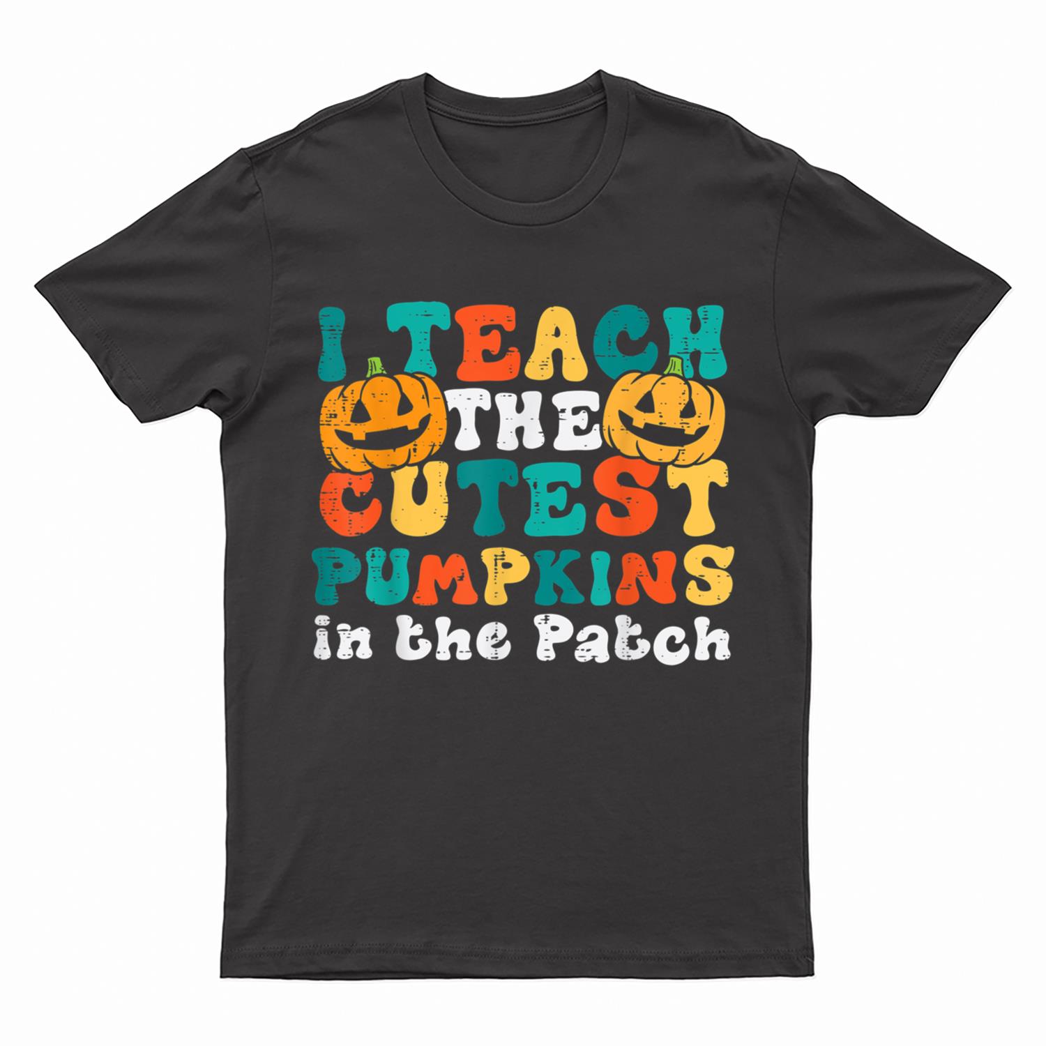 I Teach The Cutest Pumpkins Retro Groovy Halloween Teacher T-Shirt