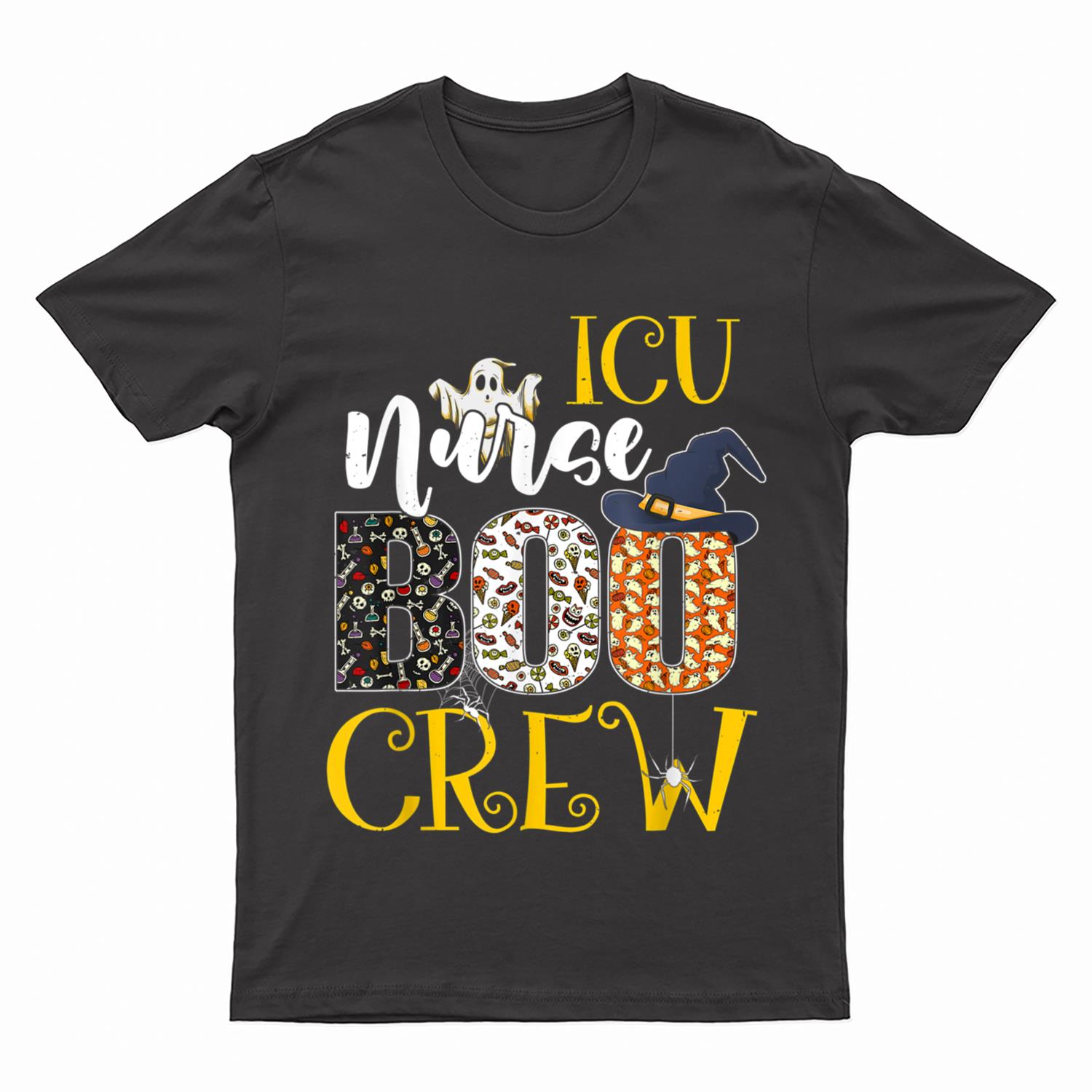 ICU Nurse Boo Crew Halloween Costume Boo Ghost Spider T-Shirt