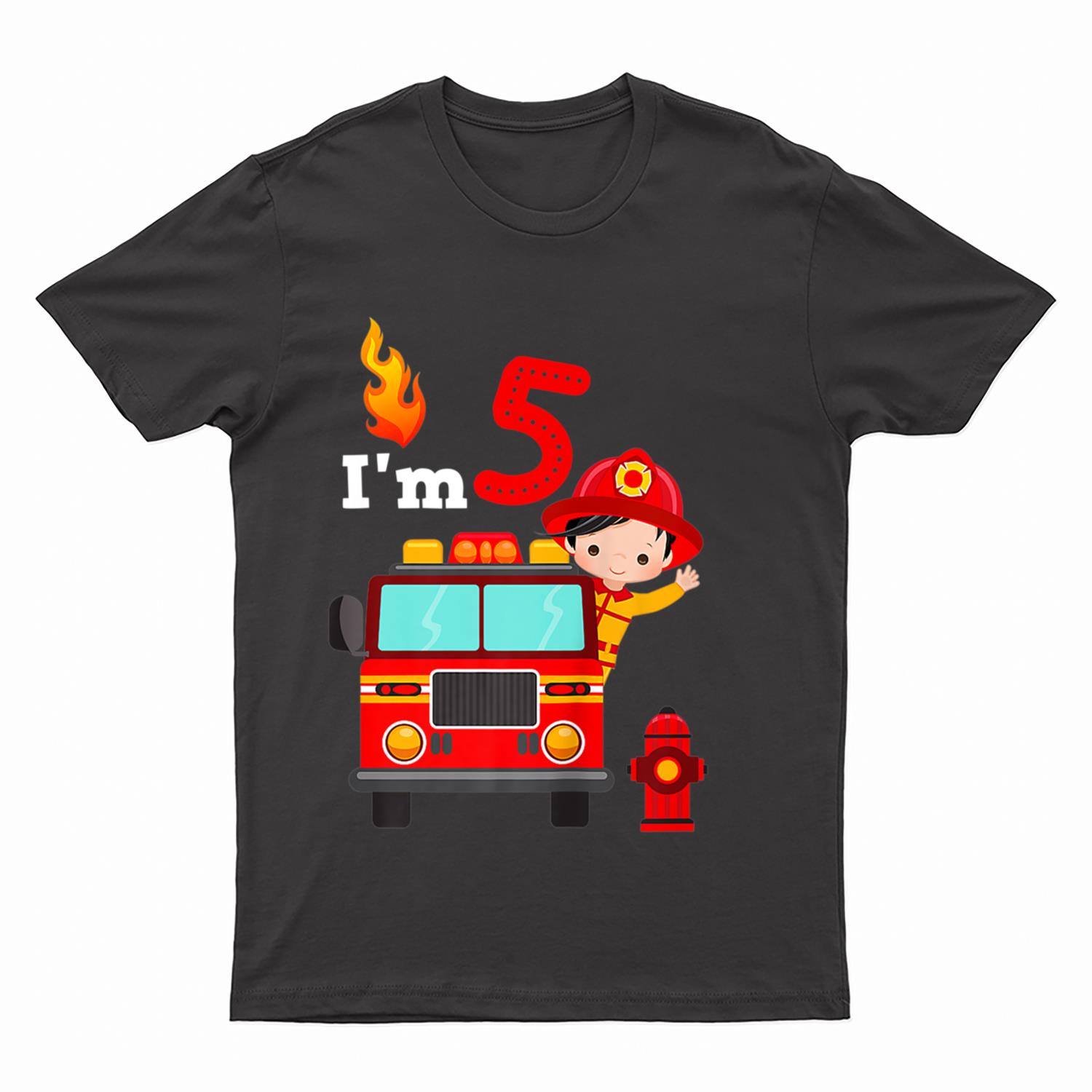 I'm 5th Birthday Boy Fire Engine Truck Toddler Firefighter T-Shirt