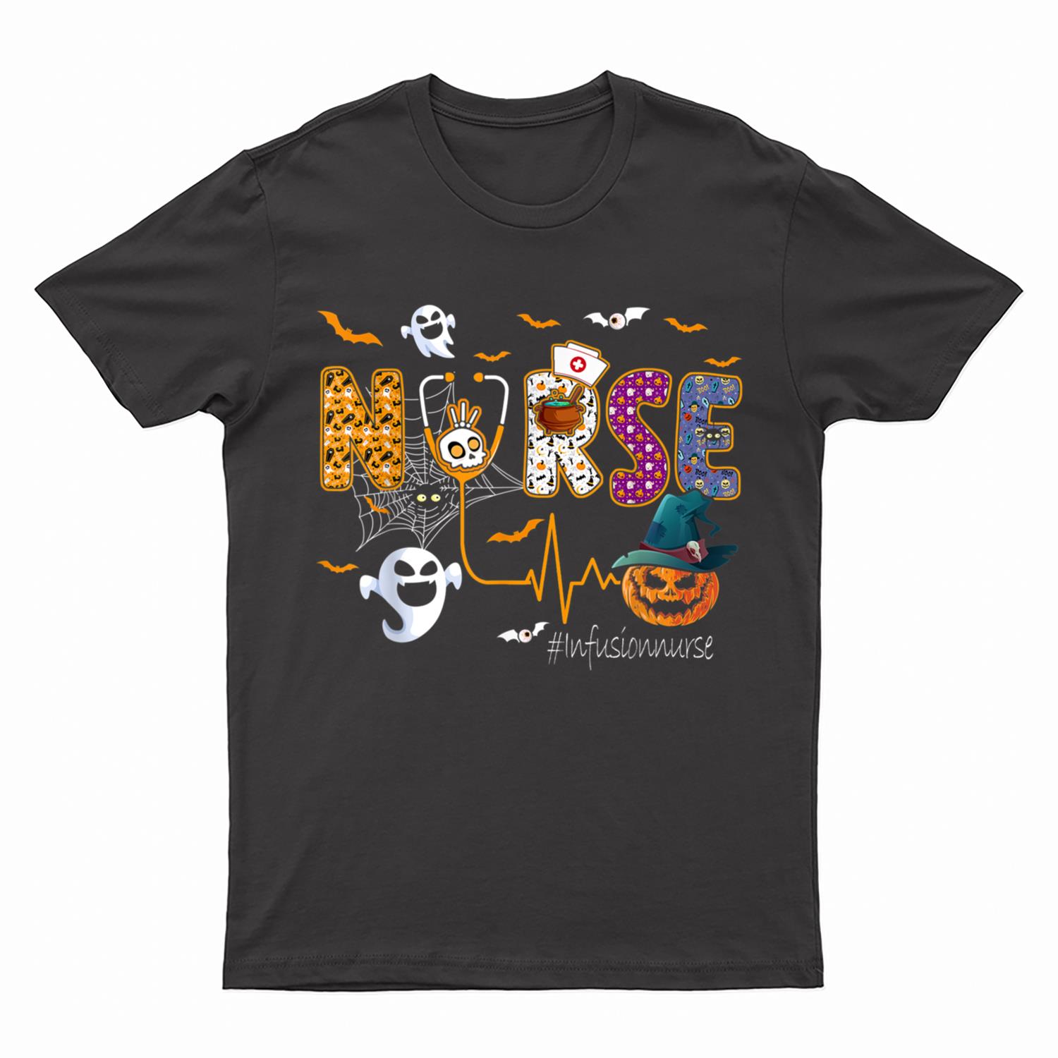 Infusion Nurse Nursing Stethoscope Halloween Pattern T-Shirt