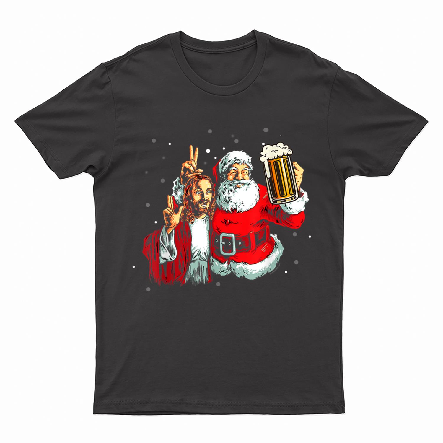 Jesus Christ and Santa Selfie Drink Beer Christmas T-Shirt