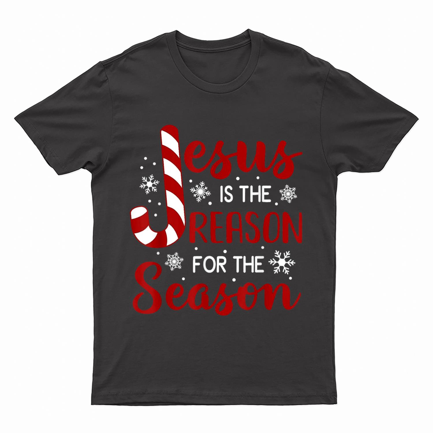 Jesus Is The Reason For The Season Christian Candy Cane Xmas T-Shirt