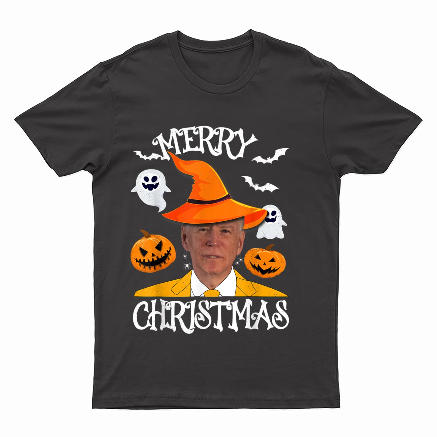 Joe Biden Merry Christmas Halloween Jokes Pumpkin Ghost T-Shirt