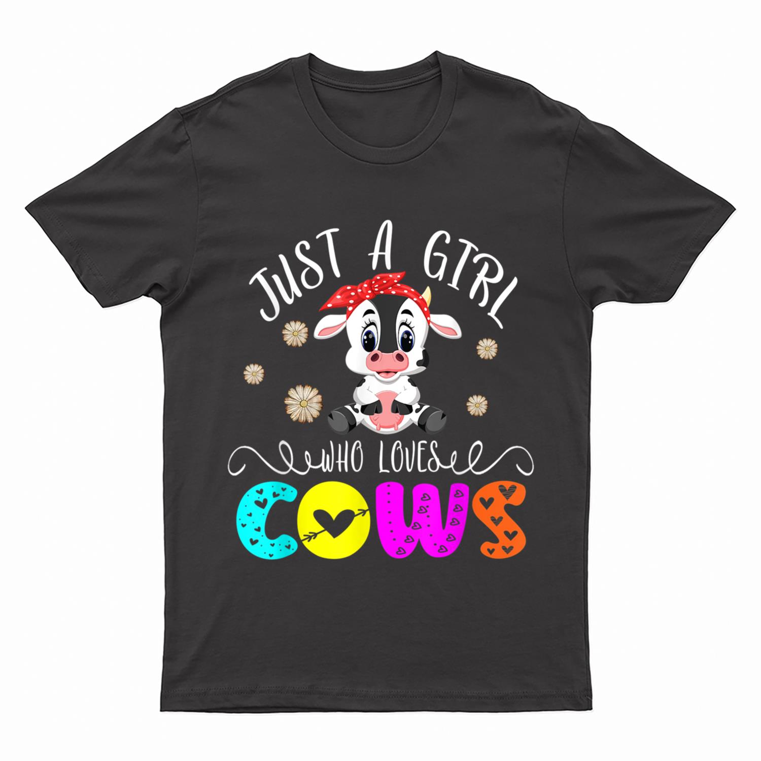 Just A Girl Who Loves Cows Floral Cow Bow Tie Farmer Lover T-Shirt