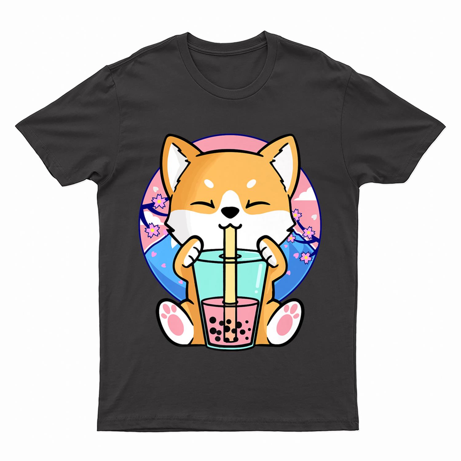 Kawaii Corgi Dog Bubble Tea Boba Anime Neko Japanese T-Shirt