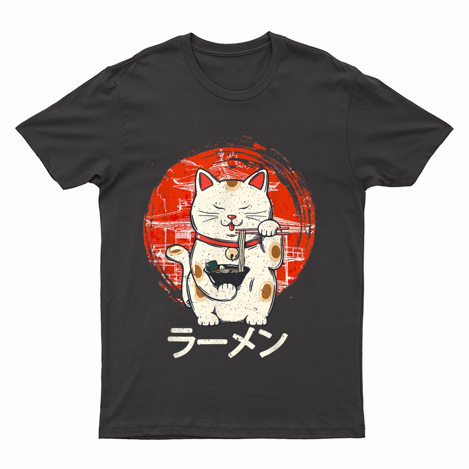 Kawaii Ramen Neko Retro Cat Japanese Noodle Anime Girls Teen T-Shirt