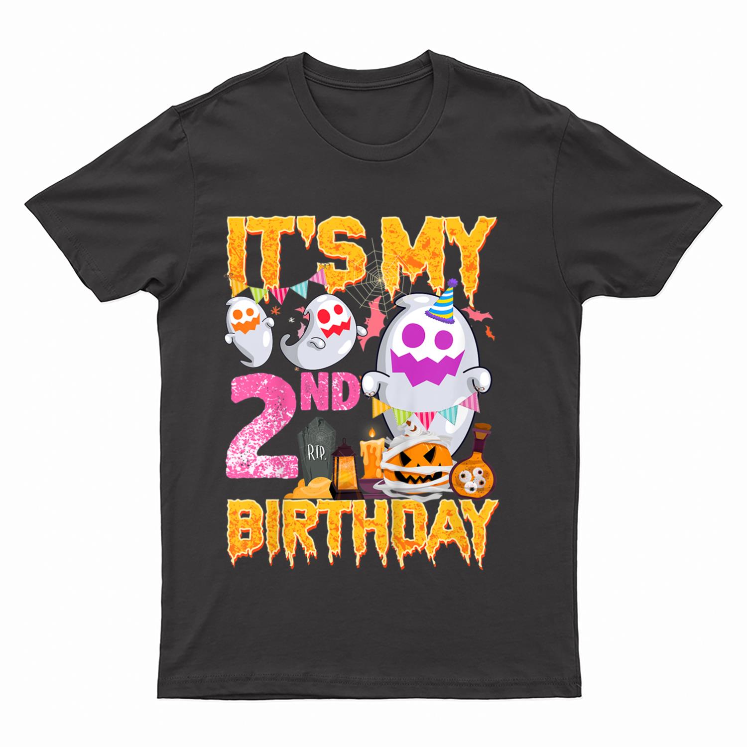 Kids 2 Year Old Gift 2nd Birthday Ghost Pumpkin Halloween Costume T-Shirt