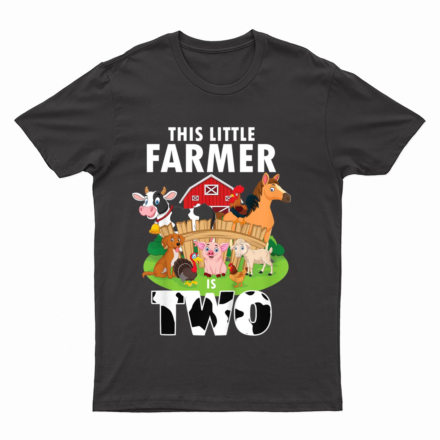 Kids 2 Years Old Boy Farmer 2nd Birthday Farm Animals Kids T-Shirt