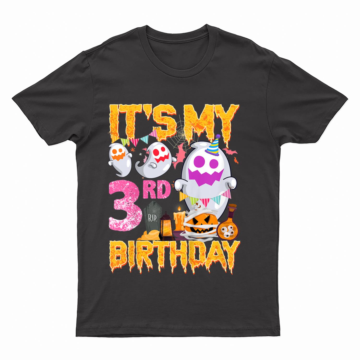 Kids 3 Year Old Gift 3rd Birthday Ghost Pumpkin Halloween Costume T-Shirt