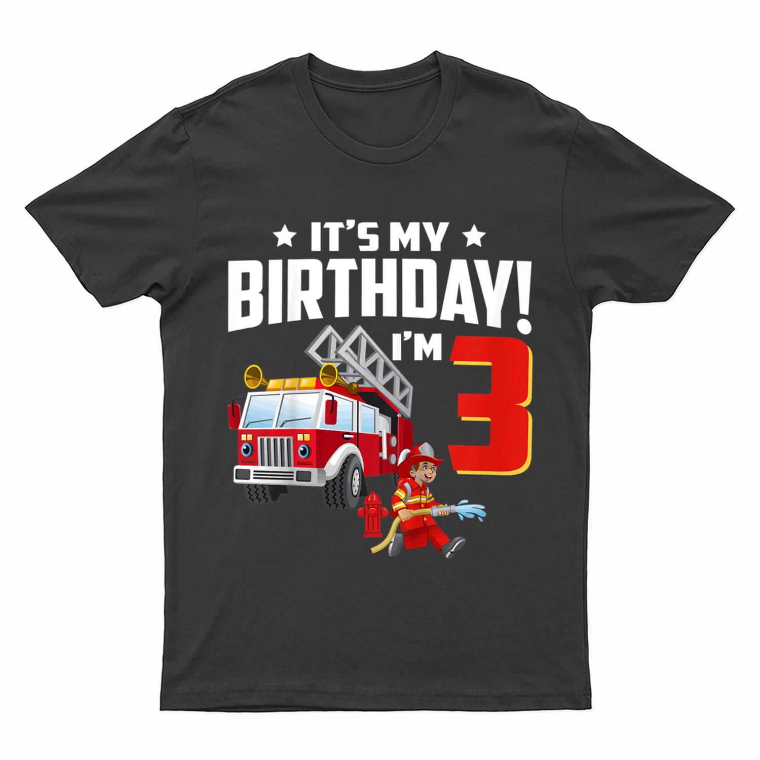 Kids 3 Year Old Gifts It's My 3rd Birthday Boy Fire Truck Fireman T-Shirt