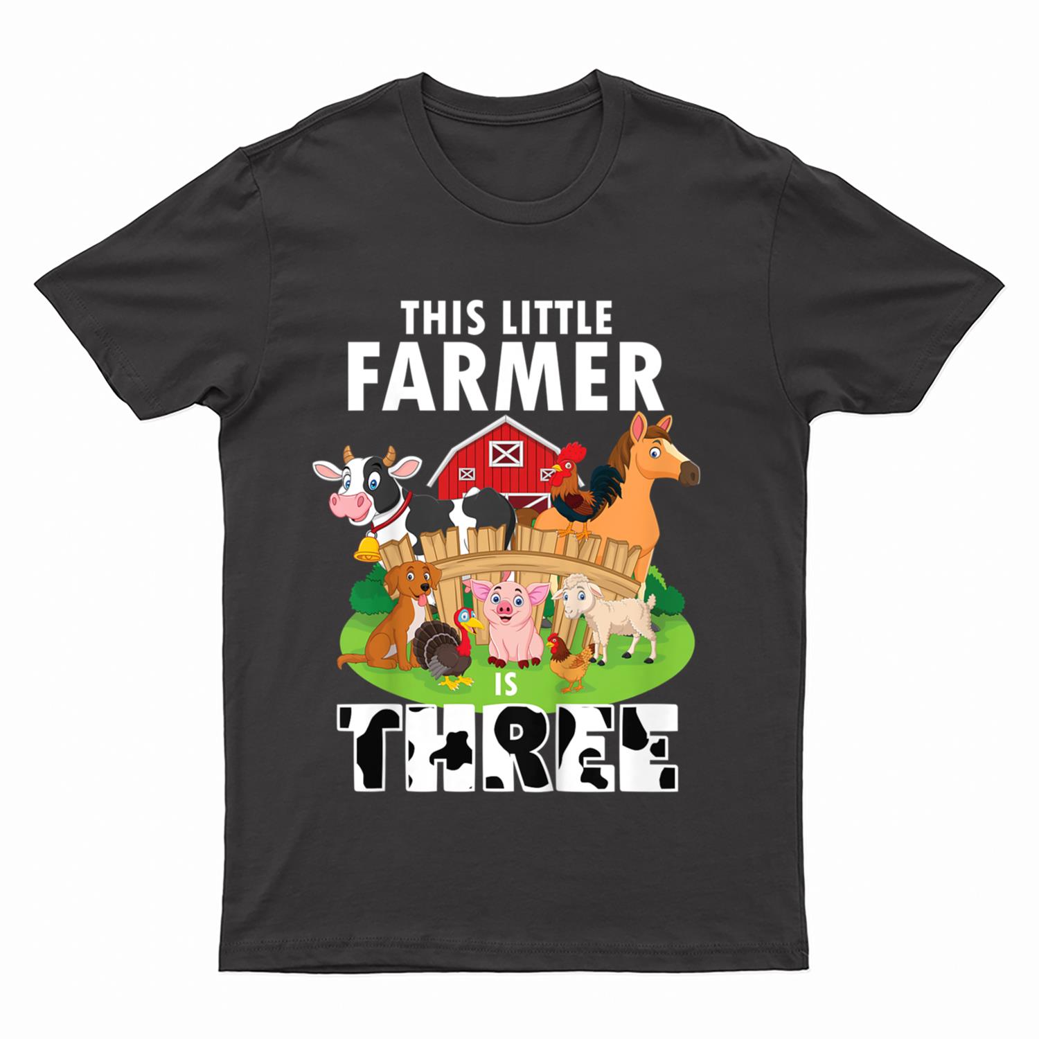 Kids 3rd Birthday Farm Animals Cute 3 Yrs Old Little Farmer T-Shirt