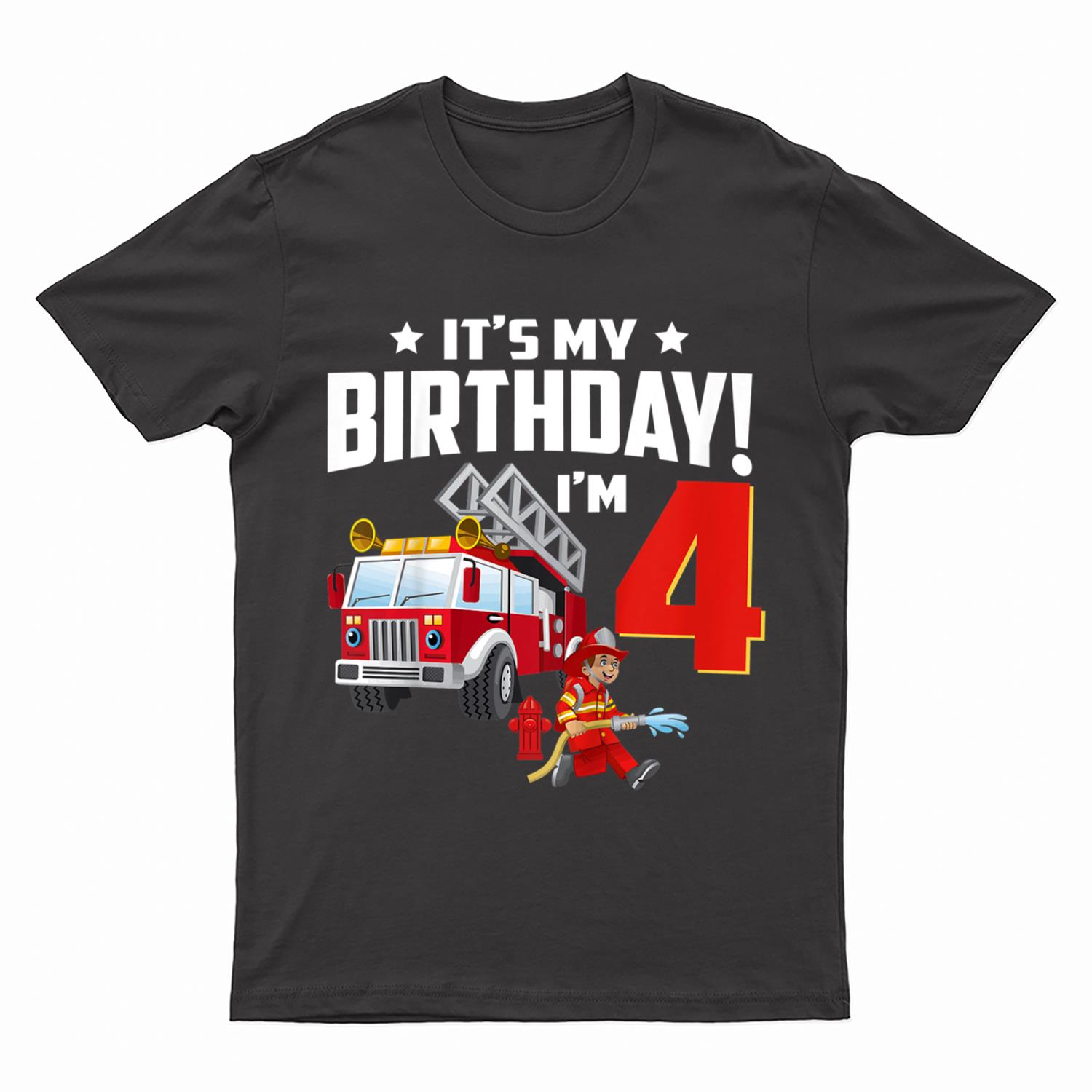 Kids 4 Year Old Gifts It's My 4th Birthday Boy Fire Truck Fireman T-Shirt