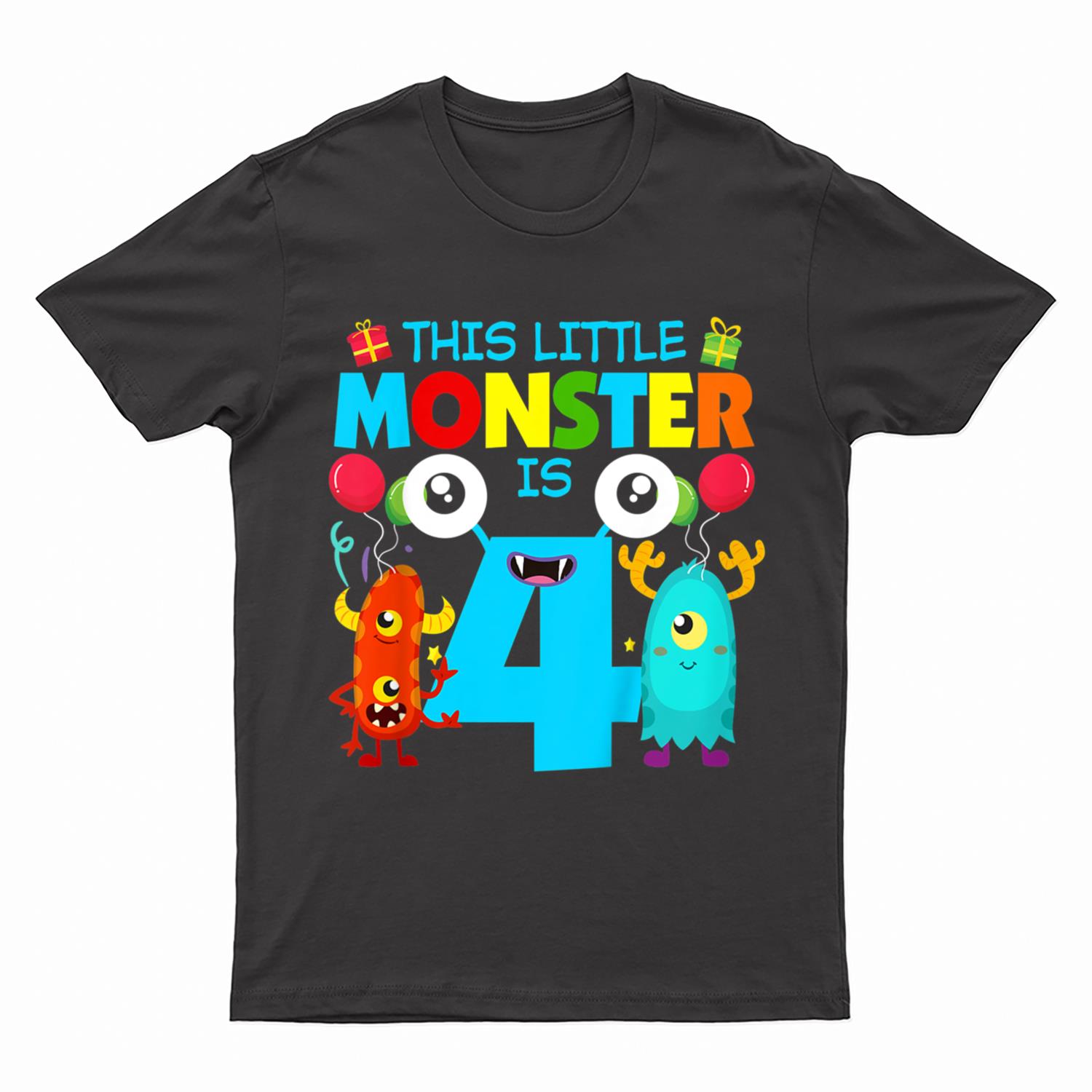 Kids 4 Year Old Gifts This Little Monster Is 4th Birthday Boy T-Shirt