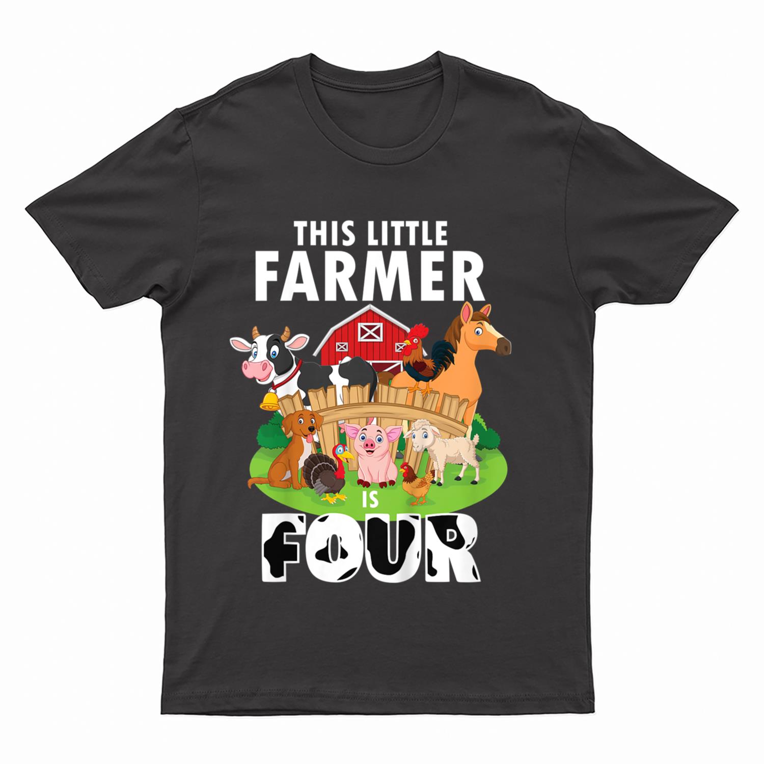 Kids 4 Yrs Old Little Farmer Cute 4th Birthday Farm Animals T-Shirt