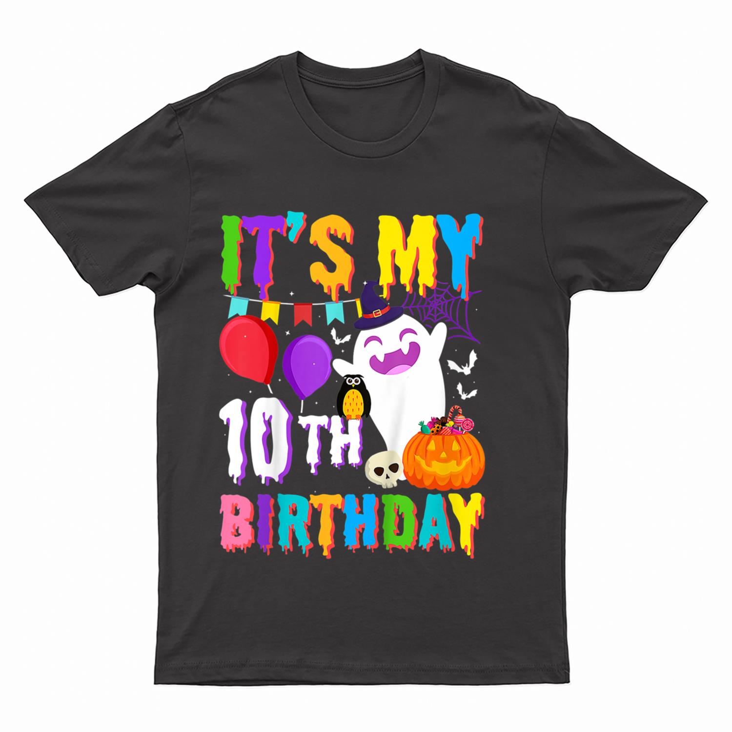 Kids It's My 10th Birthday Gift Ghost Pumpkin Halloween Costume T-Shirt