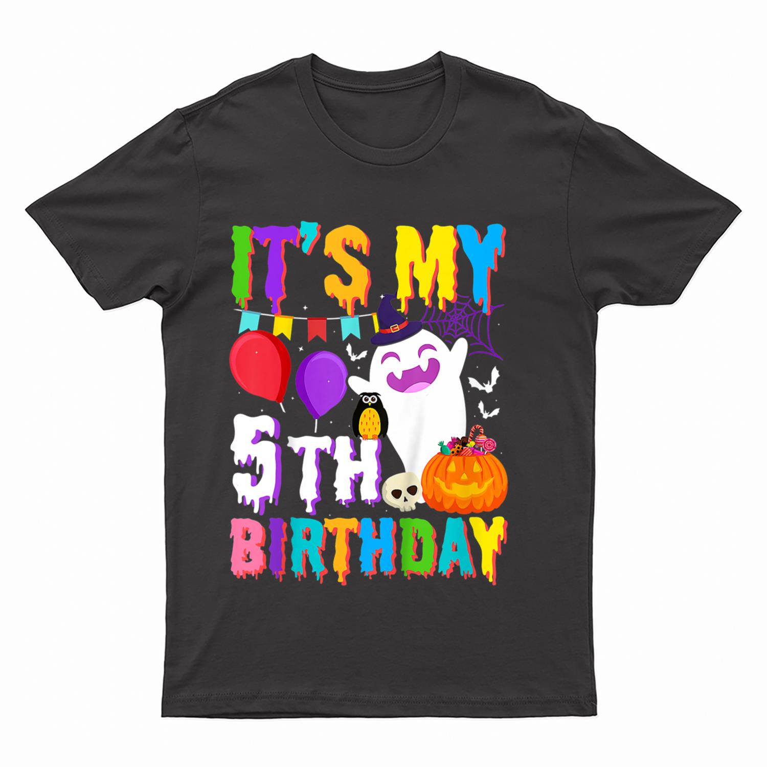 Kids It's My 5th Birthday Gift Ghost Pumpkin Halloween Costume T-Shirt