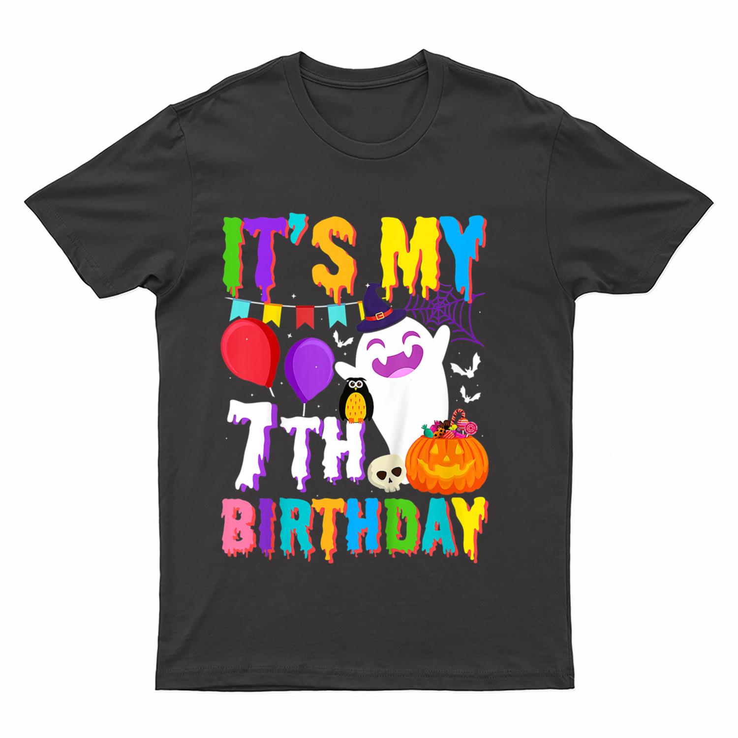 Kids It's My 7th Birthday Gift Ghost Pumpkin Halloween Costume T-Shirt