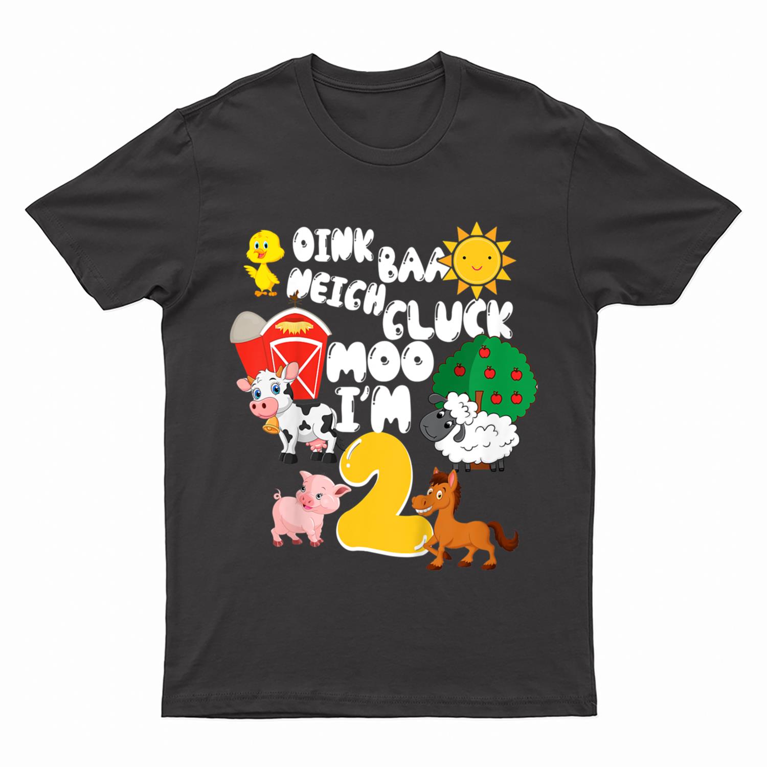 Kids Oink Baa Neigh Cluck I'm 2 Year Old 2nd Birthday Farmer T-Shirt