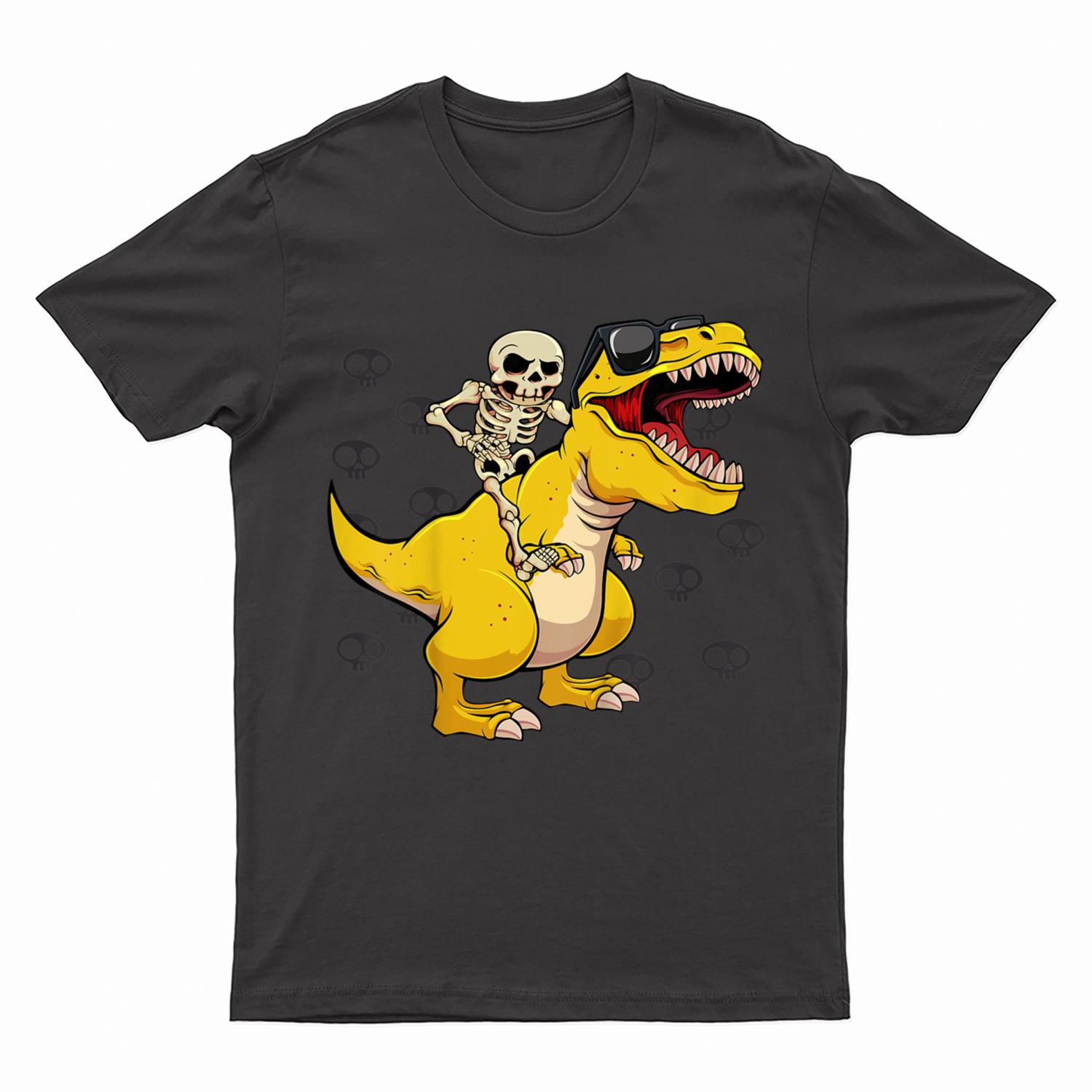 Kids Skeleton Riding Dinosaur Lazy Halloween Costume Cute T-Rex T-Shirt
