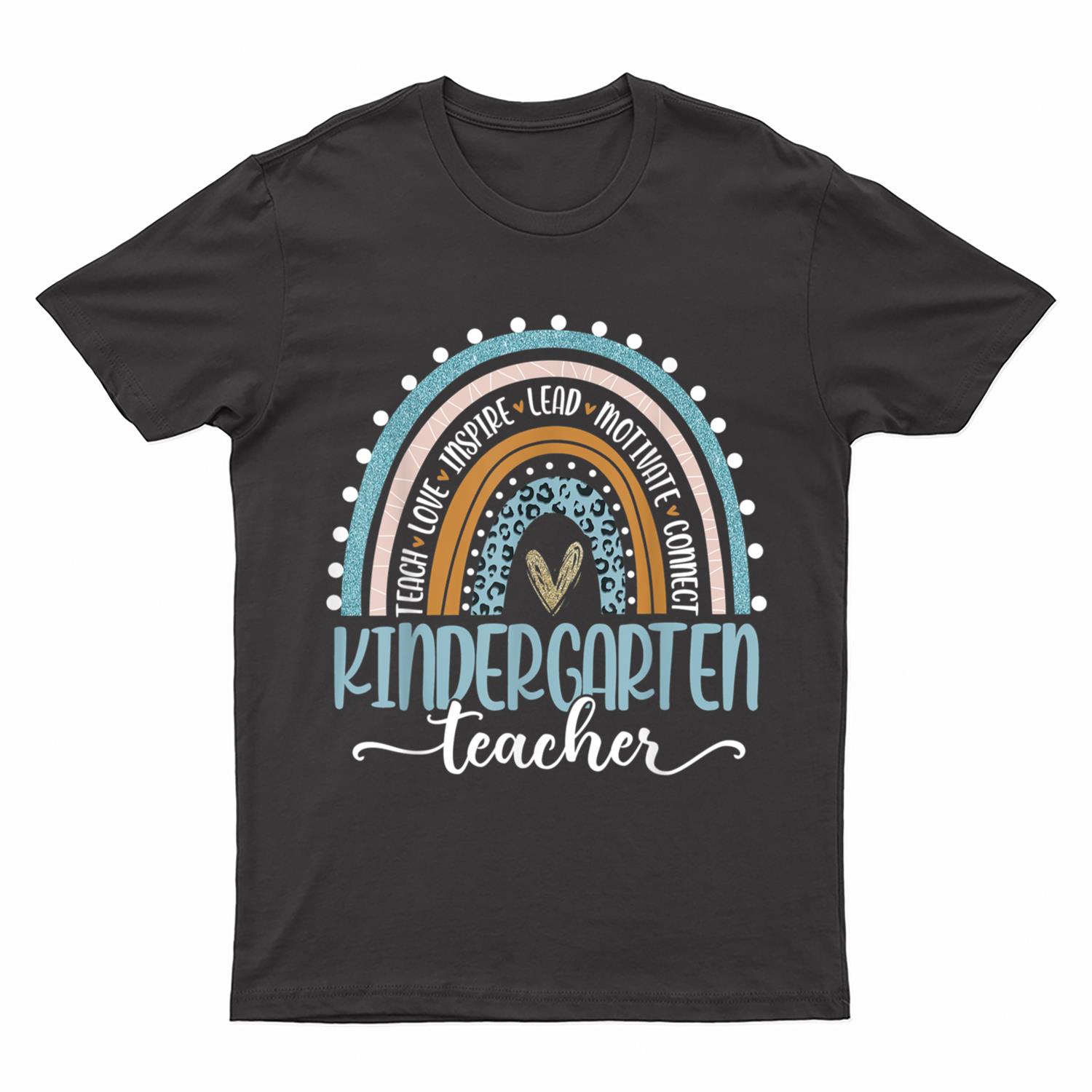 Kindergarten Teacher Leopard Rainbow First Day Of School T-Shirt