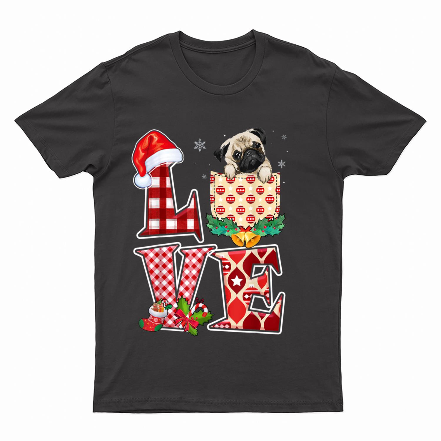LOVE Pug  Christmas Dog Lover T-Shirt