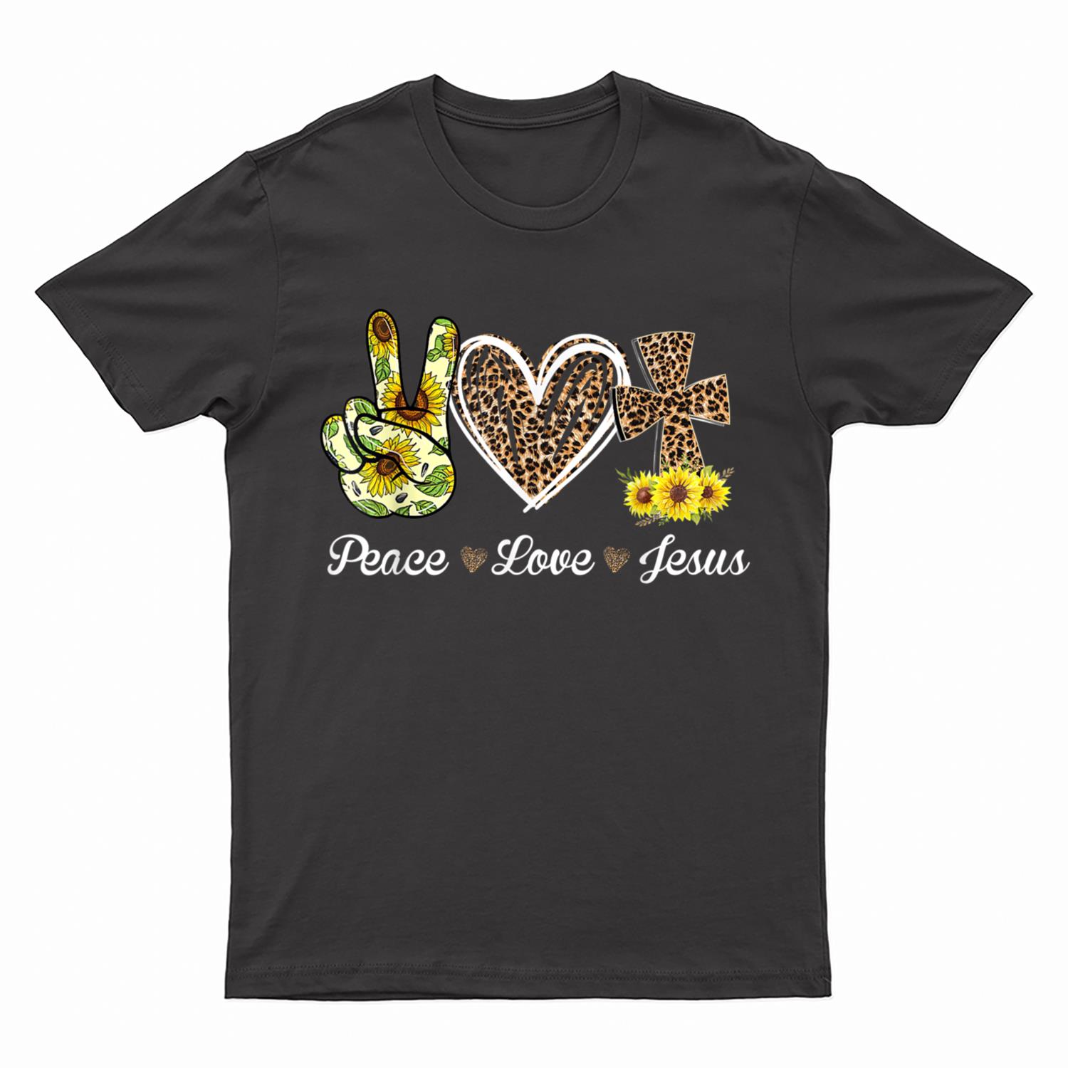 Leopard Peace Love Jesus Lovers Christ Cross Hippie T-Shirt