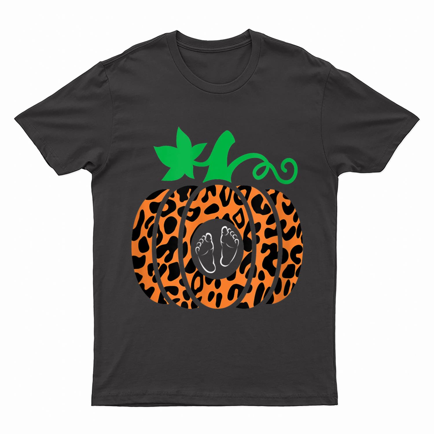Leopard Pumpkin Belly Halloween Pregnancy Announcement T-Shirt
