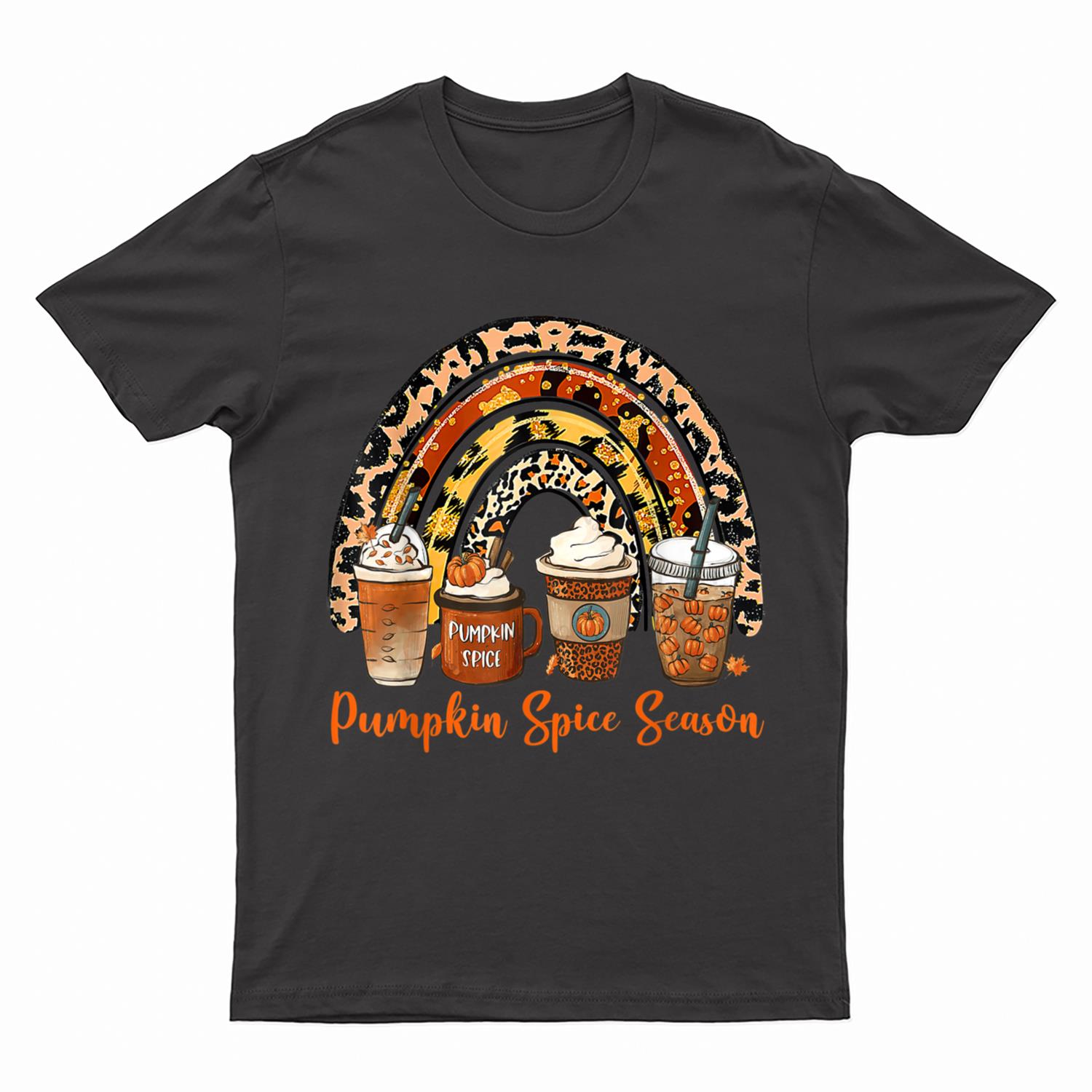 Leopard Rainbow Pumpkin Spice Season Fall Coffee Latte T-Shirt