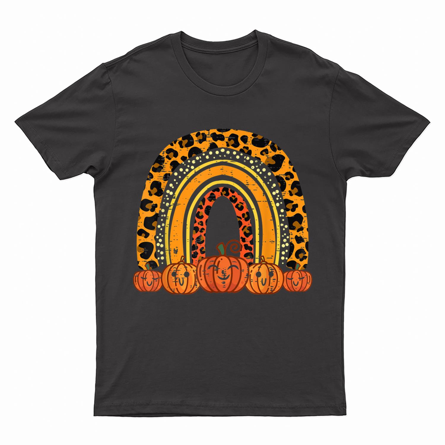 Leopard Rainbow Pumpkins Retro Halloween Costume T-Shirt