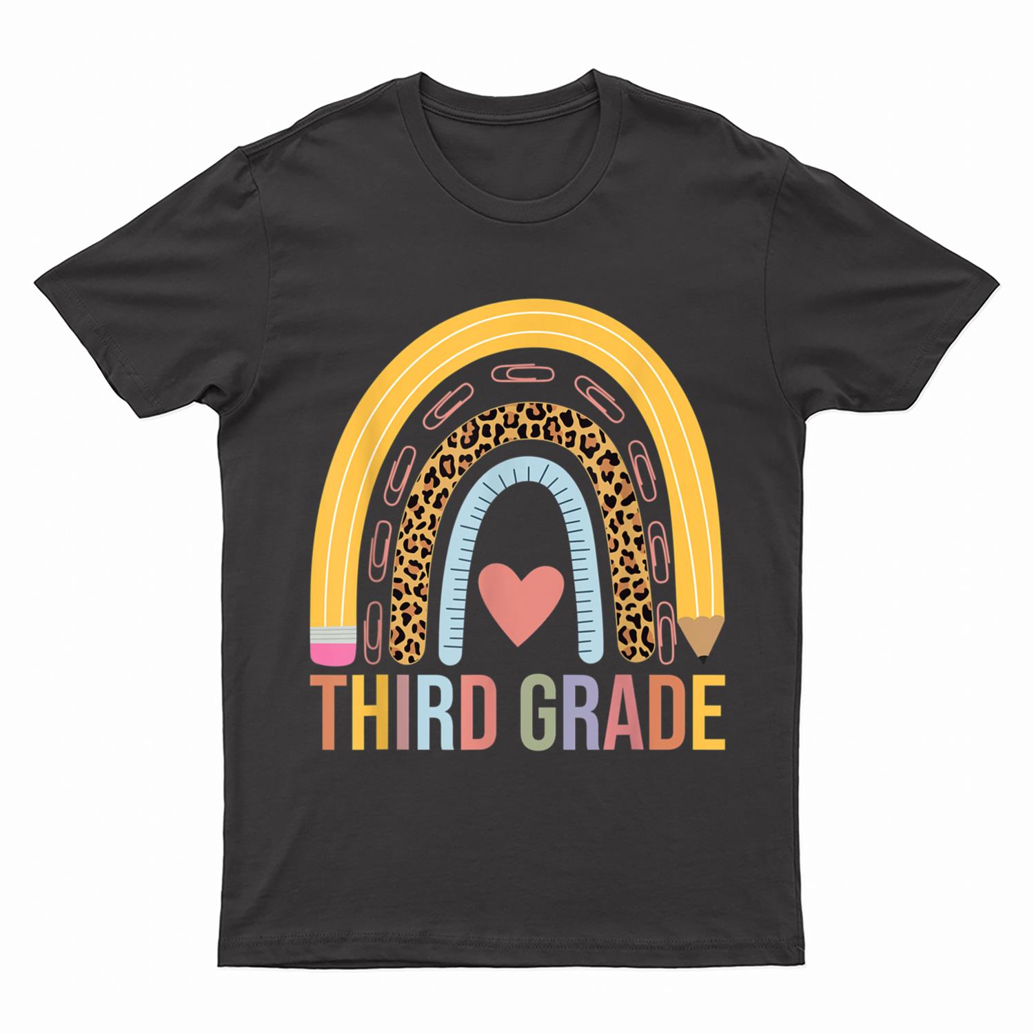 Leopard Rainbow Third Grade Teacher Student Back To School T-Shirt
