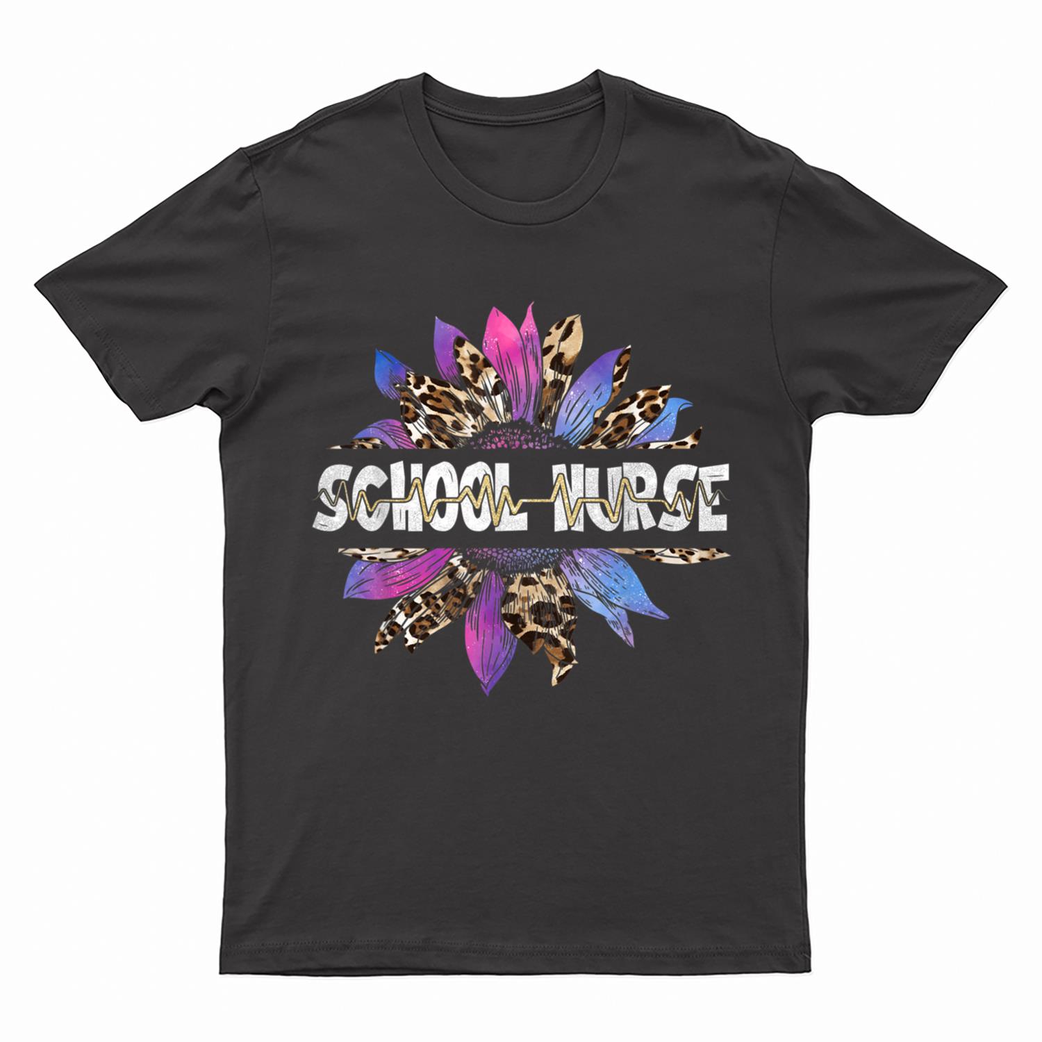 Leopard Sunflower School Nurse Nursing Stethoscope Nurse Day T-Shirt
