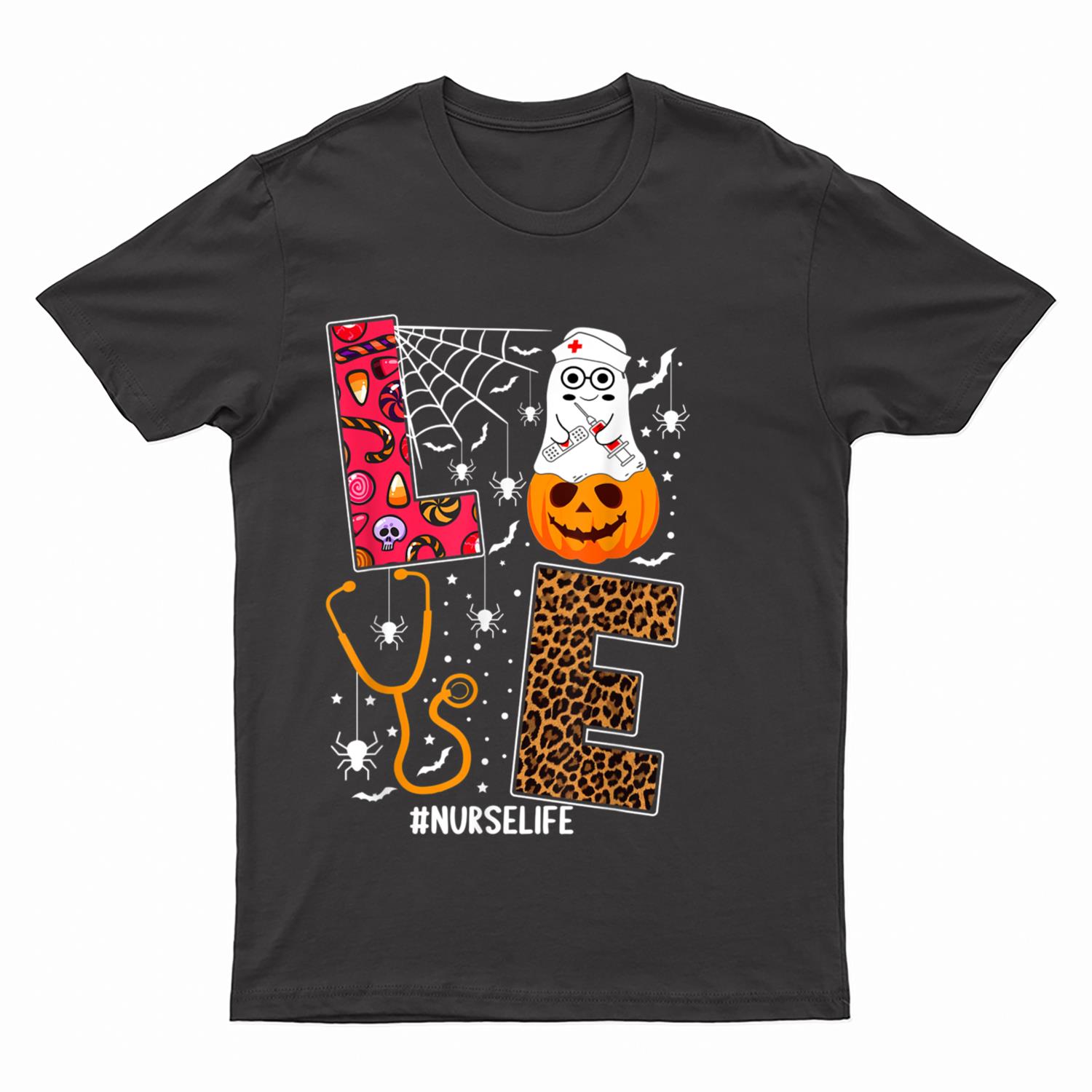 Love Nurse Pumpkin Leopard Fall Halloween Thanksgiving T-Shirt