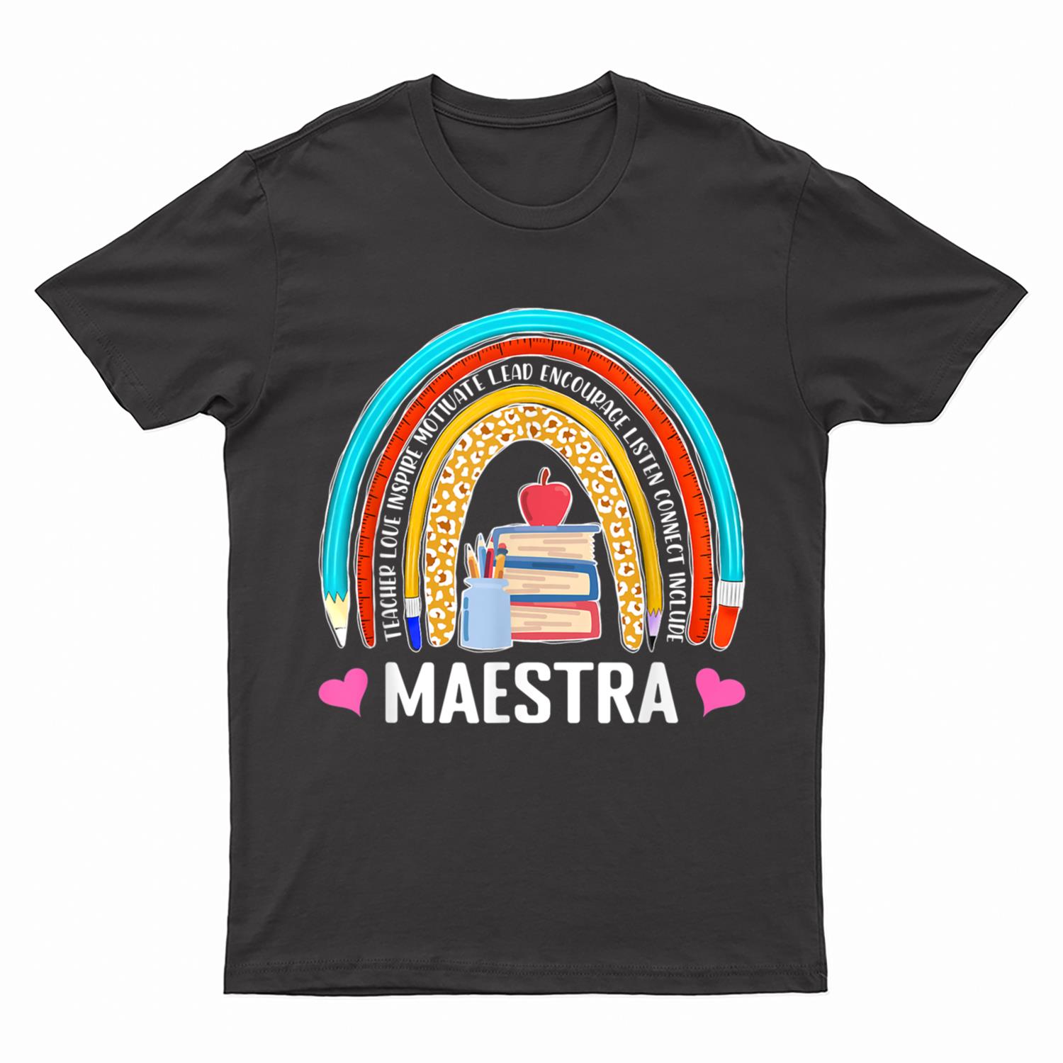 Maestra Boho Rainbow Leopard Spanish Bilingual Teacher T-Shirt