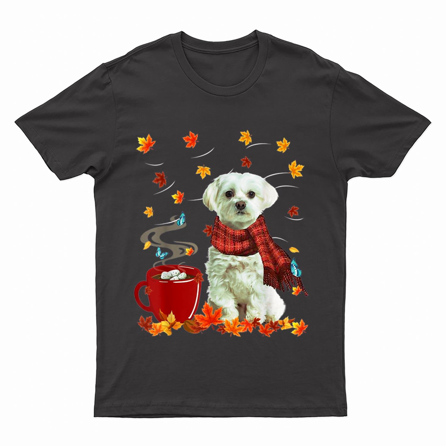 Maltese - Fall - Chocolate - Hot - Funny Dog Autumn T-Shirt