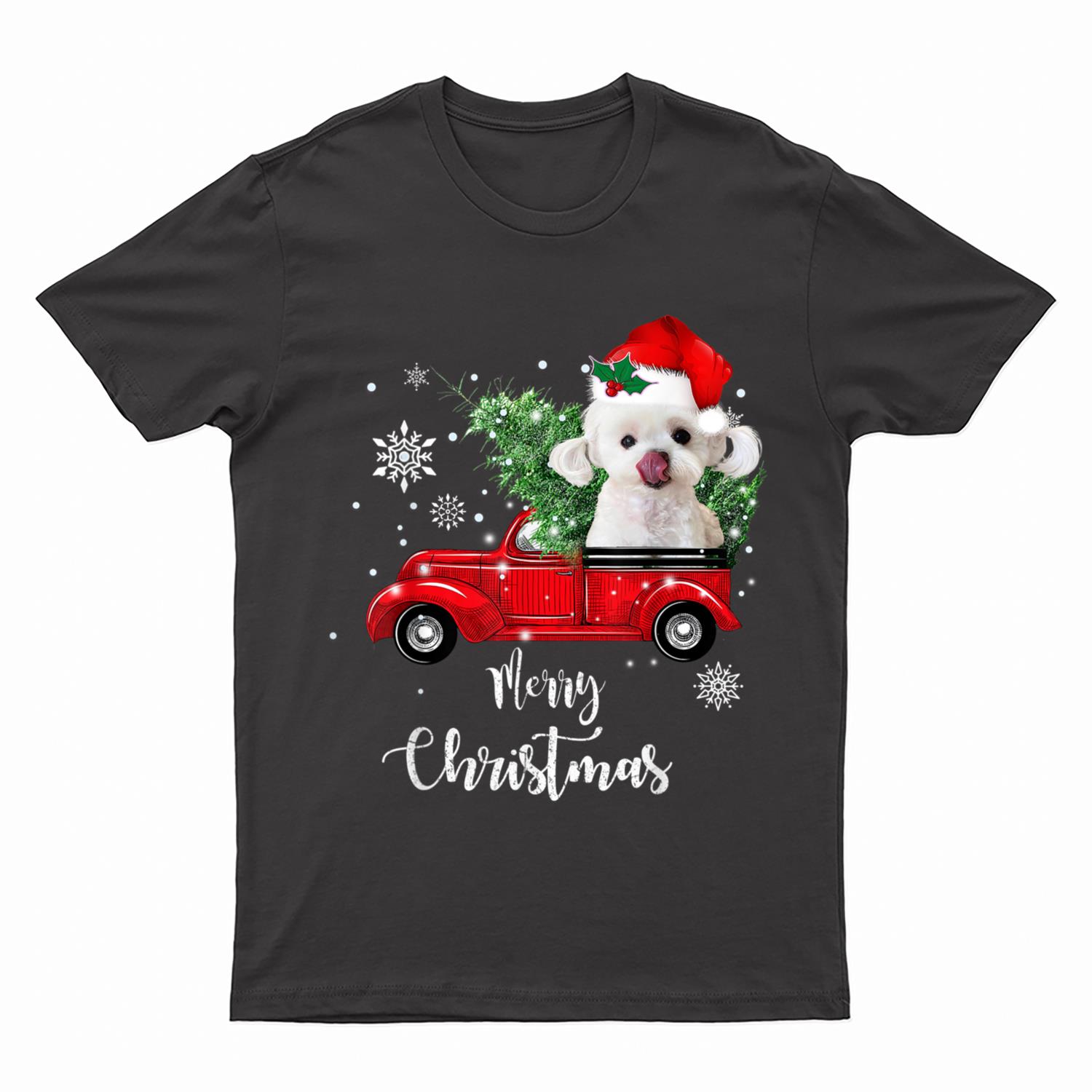 Maltese Dog Ride Red Truck Christmas Pajama T-Shirt