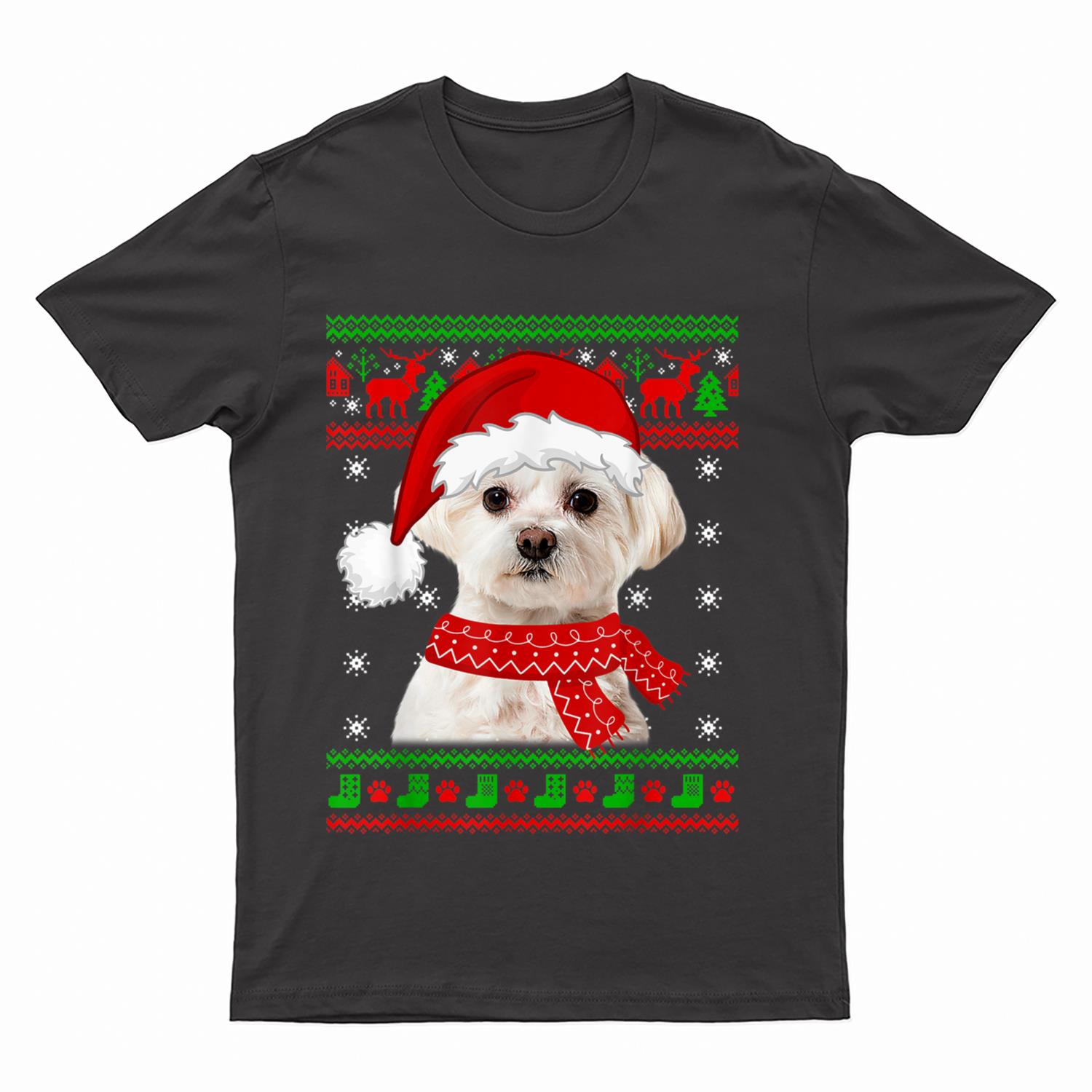 Maltese Dog Ugly  Christmas Puppy Dog Lover T-Shirt
